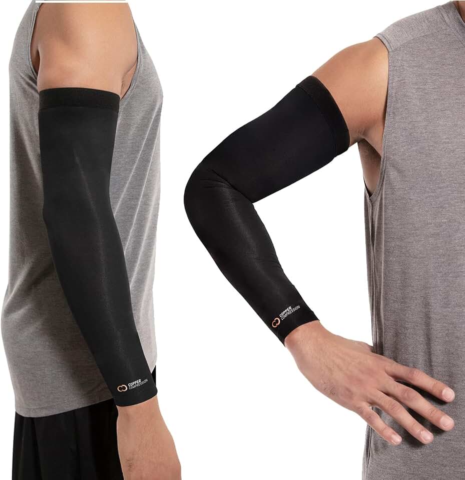 Copper Compression Arm Sleeve - Copper Infused Full Arm Brace for Forearm, Bicep, Triceps - Tennis Elbow, Basketball, Golf, Arthritis, Tendonitis, Bursitis, Post Surgery Rehab - Odor Resistant - Black - M