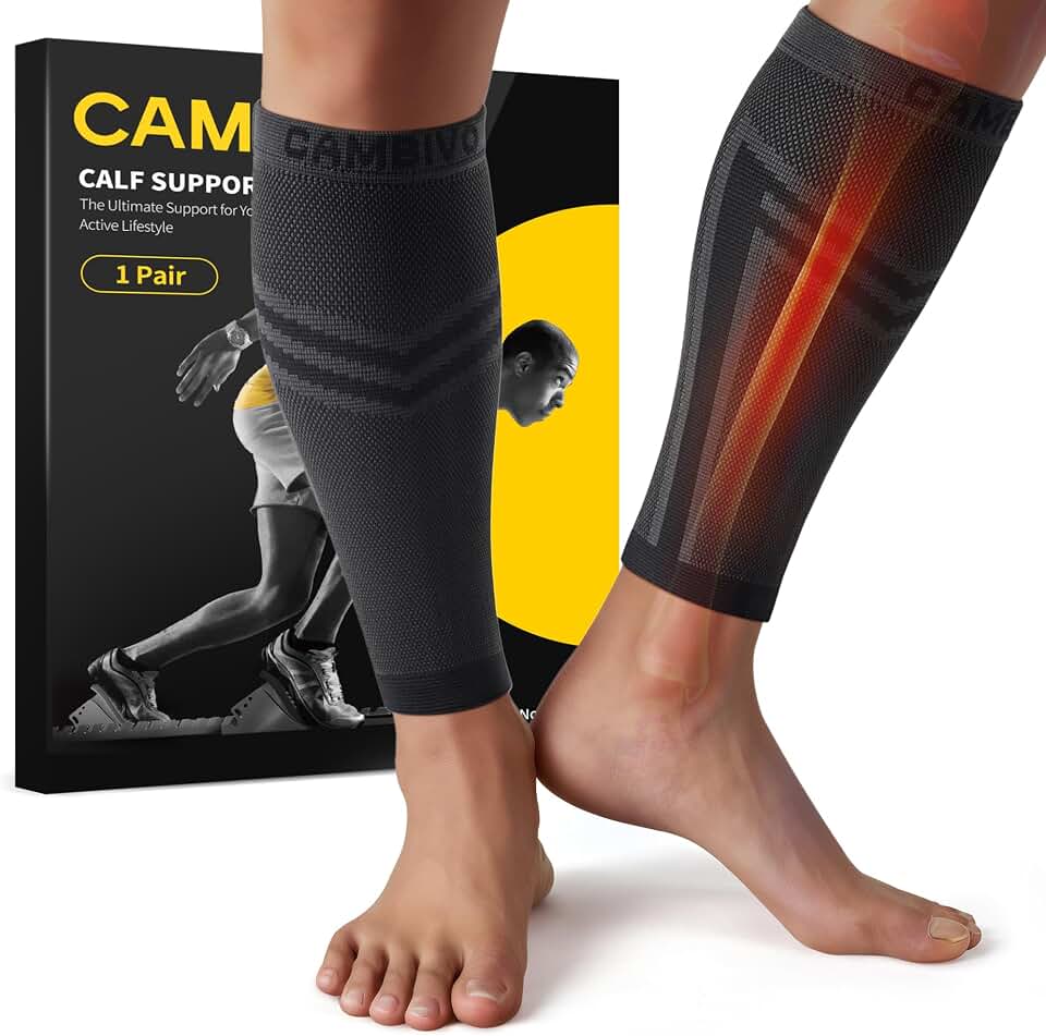 CAMBIVO Calf Compression Sleeve 15-20mmHg Footless for Shin Splint Relief | Graduated compression for men &amp; women; moisture-wicking 4D knit with anti-slip fit — running, standing all day, travel hiking OEKO-TEX STANDARD 100