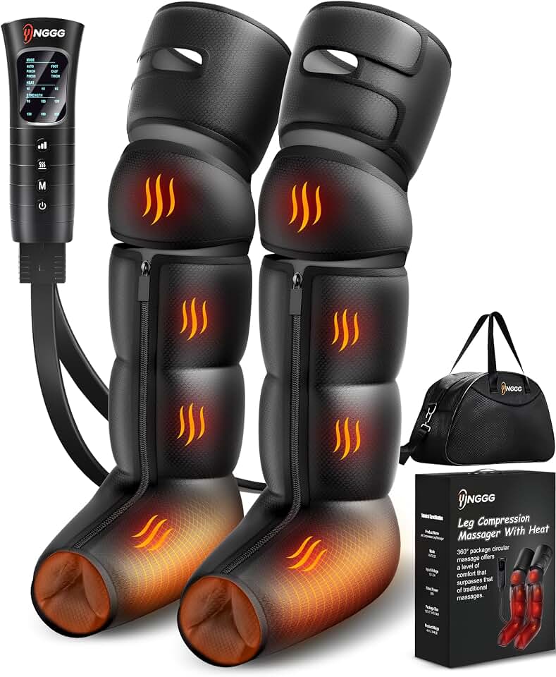 Leg Massager with Heat, Compression Boots for Circulation and Pain Relief | 3 Heat, 6 Intensities, 6 Modes, Pressure Sensor, Gift for Friends&amp;Families