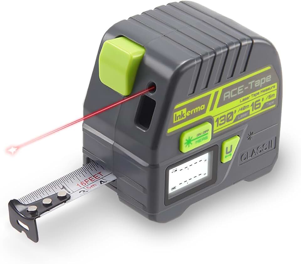 Laser Tape Measure 2-in-1, Inkerma 130Ft Laser Measurement Tool &amp; 16Ft Measuring Tape, Digital Laser Tape Measure