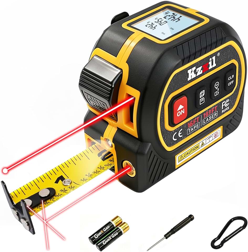 4-in-1 Laser Tape Measure 196Ft/16Ft Laser Measuring Tape | Measuring Tool with Backlit LCD, Distance Area Volume Pythagorean, Magnetic Hook&amp; Base, for Woodworking, Home, Construction