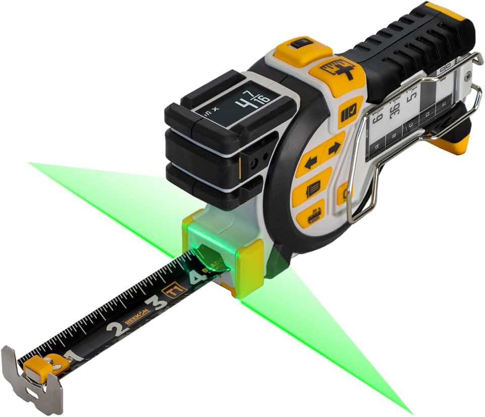 REEKON T1 Tomahawk 25 ft Digital Tape Measure for the Job Site | Professional Measuring Tool with Green Laser Line, E-Paper Display, 1,000+ Measurement Memory, Bluetooth, 20 Hr Battery Life