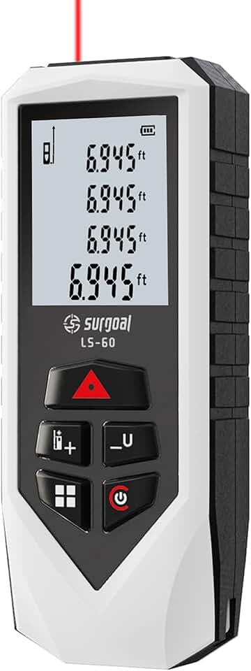 Laser Distance Measure Backlit LCD Measuring Tool 196FT | ±2mm Accuracy M/in/Ft, Area / Volume / Pythagorean, Includes AA Batteries, Home Decor, DIY Woodworking Indoor Projects Gift Global Recycled Standard