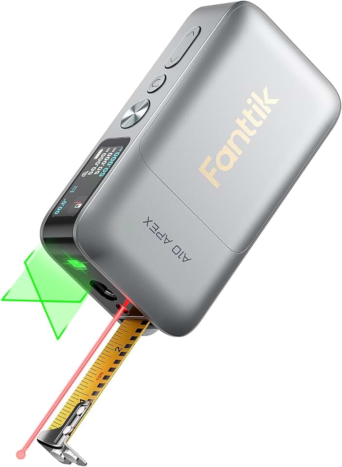 Fanttik A10 Apex 3-in-1 Digital Laser Tape Measure with Cross Line Laser | 165Ft Rechargeable Laser Measurement &amp; 32Ft Green Cross Line Laser &amp; 9.8Ft Tape, 6 Units, for Distance/Area/Volume/Leveling