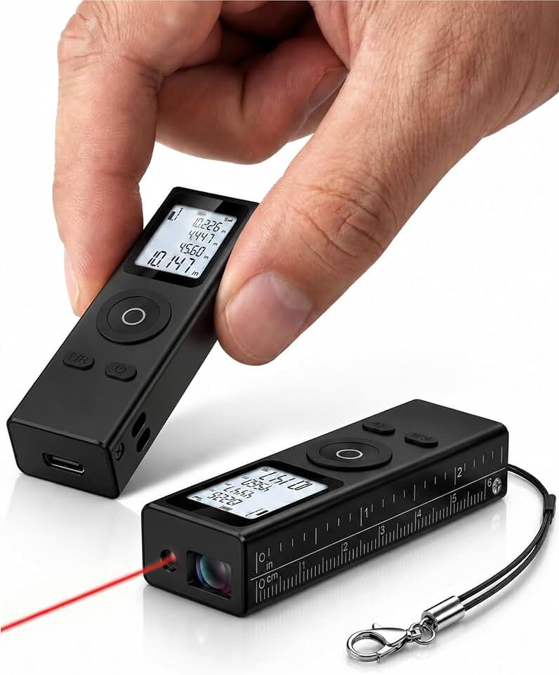 Cooper Ray Mini Laser Measuring Tool, Pocket Size Laser Tape Measure | 2.7in 1oz, Keychain Digital Tape Measure, ±2mm 100ft Range, IN/FT/M, No App, Metal Body, Backlit Display, USB-C, Great Gift