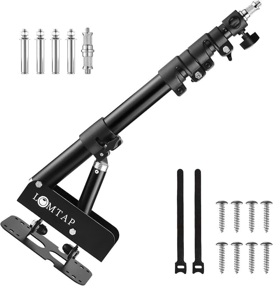 LOMTAP Ring Light Wall Mount Adjustable 45.7" Boom Arm Stand for Photography Lighting Studio, Camera Triangle Wall Mount, Sturdy Alloy Support for Salon, Tatto Light, Barber Shop, Strobe