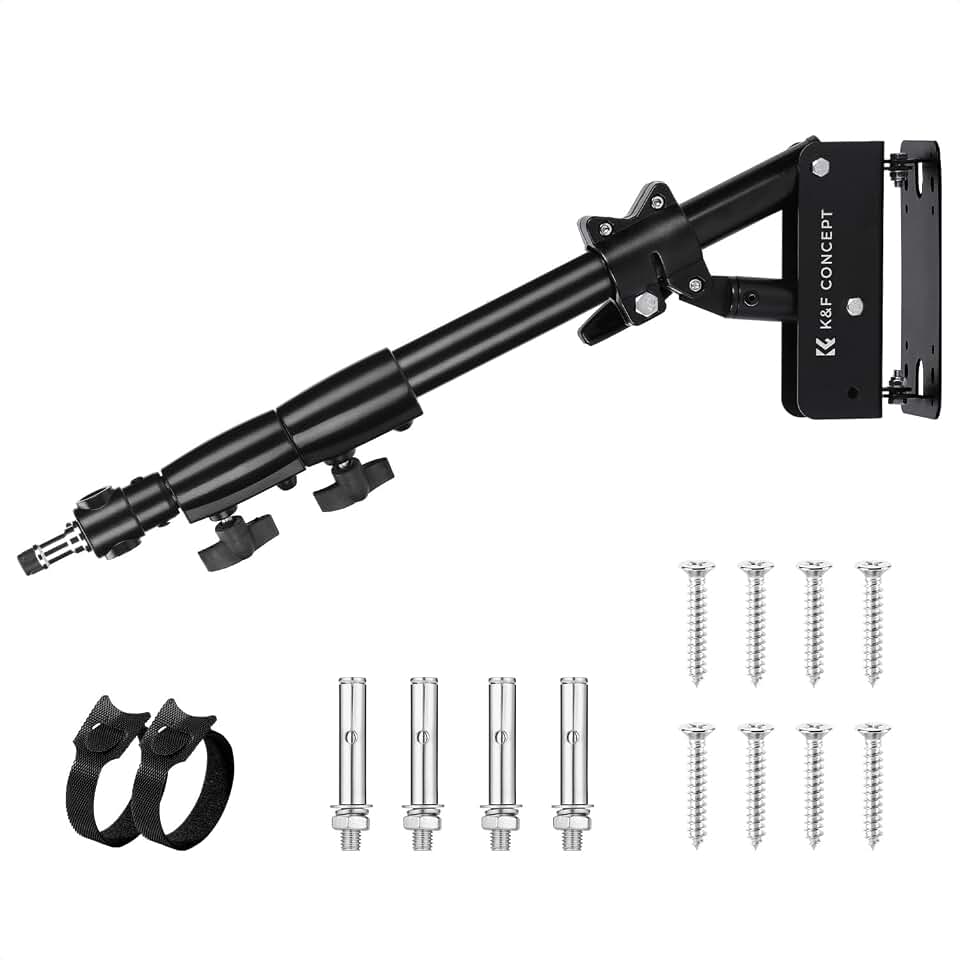 K&amp;F CONCEPT Ring Light Wall Mount Triangle Boom Arm 39.4", 180° Rotating | 20-39" Adjustable Length, 16.9" Compact Fold Size for Softbox, Reflector, Studio, Streaming, Salon, Strobe, Barbershop TL07