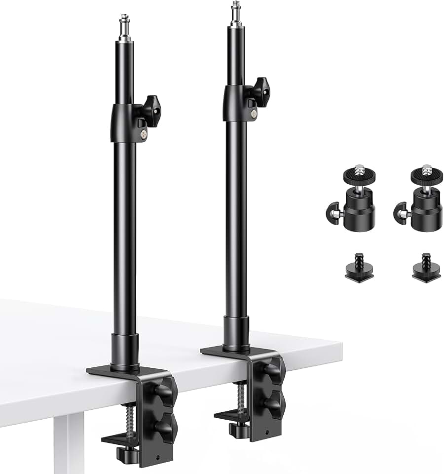2-Pack Camera Desk Mount Stand with 1/4" Ball Head and Cold Shoe Mount Adapter,12.9-22" Tabletop Mounts Stand, Adjustable Aluminum Desktop Light Stand, for DSLR Camera, Ring Light, Video Light