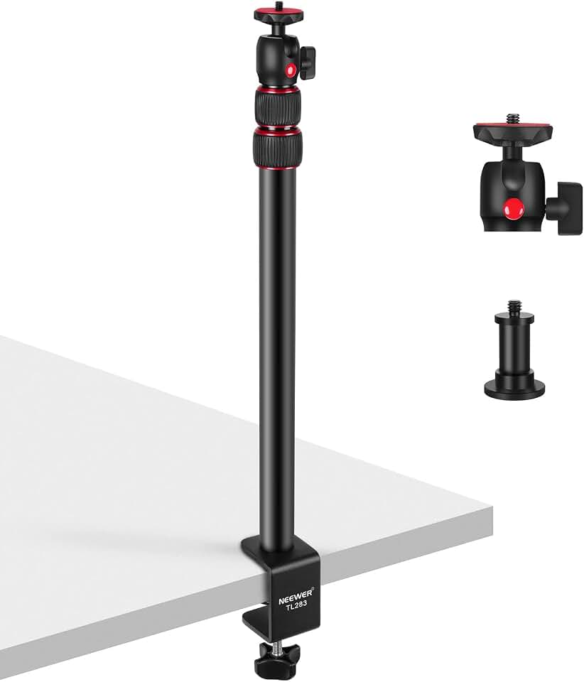 NEEWER Extendable Camera Desk Mount with Ball Head, 17"-40" Adjustable Table Light Stand with 1/4" Screw &amp; C Clamp for DSLR Camera, Ring Light, Live Stream, Vlog, Max Load: 6.6lb/3kg, TL283 (RED)