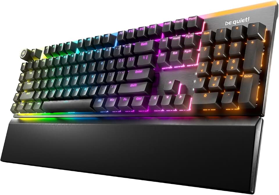 be quiet! Light Mount Tactile, Gaming Keyboard, Mechanical Silent Switches | Hot-Swappable Silent Switches, Triple-layered dampening, 3D Media Wheel, PBT Double-Shot Keycaps, ARGB, Programmable Keys