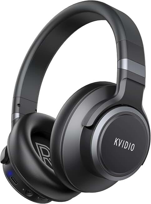 KVIDIO Hybrid Active Noise Cancelling Headphones Over Ear | Bluetooth Wireless ANC 70H Playtime, Transparency Mode, Microphone, Deep Bass, HiFi Stereo Sound for Home, Travel, Office