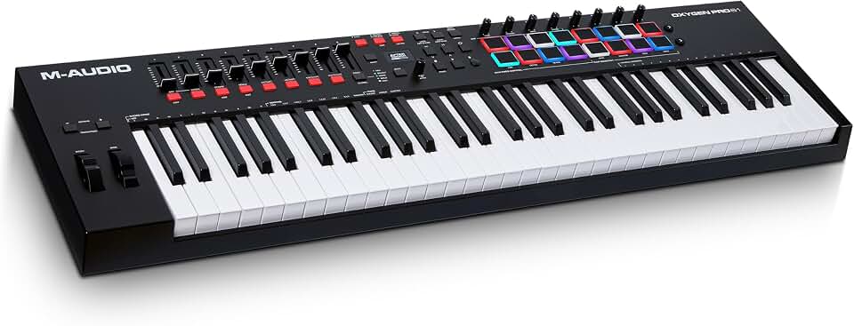 M-AUDIO Oxygen Pro 61 USB MIDI Keyboard Controller | 61 Velocity-Sensitive Keys, 16 Beat Pads, 8 Knobs, 9 Faders, and Bundled DAW Recording Software, for Music Production