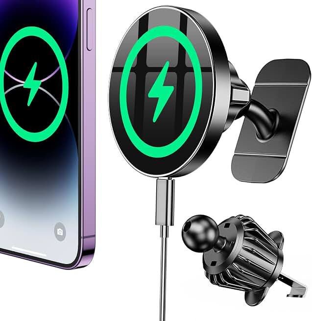 Coolpow Magsafe Car Mount Charger, Magnetic Wireless Car Charger for iPhone | Magsafe Car Charger Magnetic Phone Holders for Your Car Accessories Car Phone Holder Mount for iPhone 17 16 15 (Black) Global Recycled Standard ClimatePartner certified