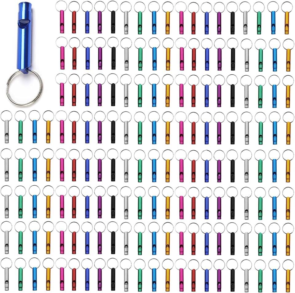 Tergy 50-200 Pieces Emergency Whistle with Keychain Aluminum Survival Whistle Key Chain for Camping Hiking Boating Hunting Fishing
