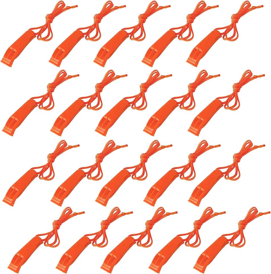 20 Pcs Emergency Safety Whistle Plastic Whistles Set with Lanyard