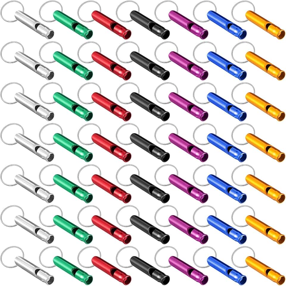 Sumind 49 Pcs Emergency Whistle Bulk Survival Whistle Keychain | Aluminum Emergency Whistle Key Chain, Essentials for Group Outdoor Camping, Hiking, Boating, Christmas Gifts, Loud Sound