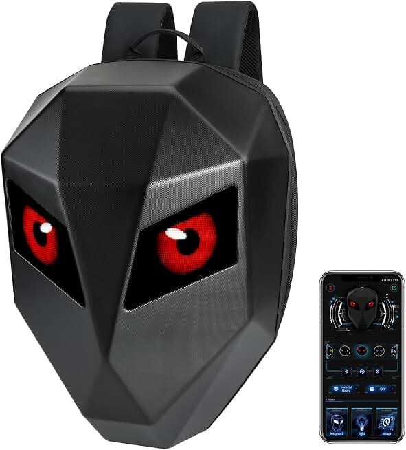 Motorcycle Backpack with LED Screen, Large Waterproof Hard Shell | DIY programmable full color display,helmet holder, USB port, reflective strips for riding, commuting, travel and outdoor