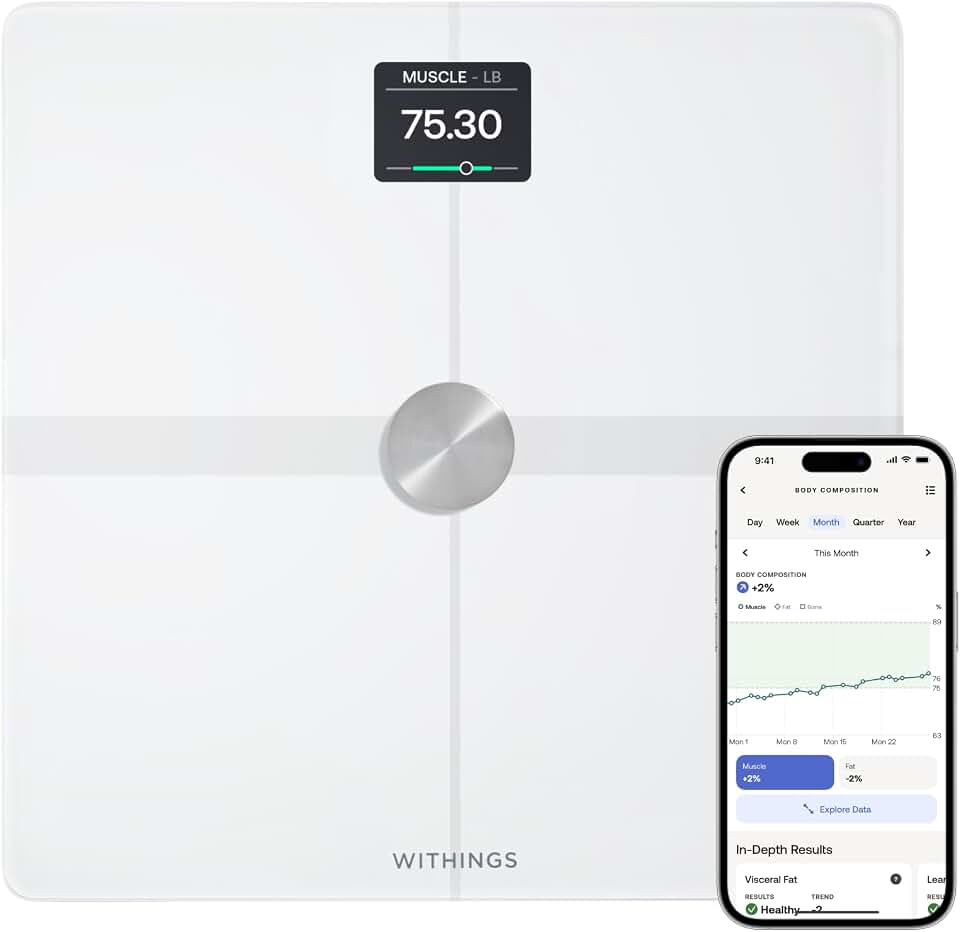 WITHINGS Body Smart - Accurate Scale for Body Weight and Fat Percentage, Body Composition Wi-Fi and Bluetooth Weight Scale, Baby Weight Scale, Smart Scale Apple Health Compatible, Bathroom Scale