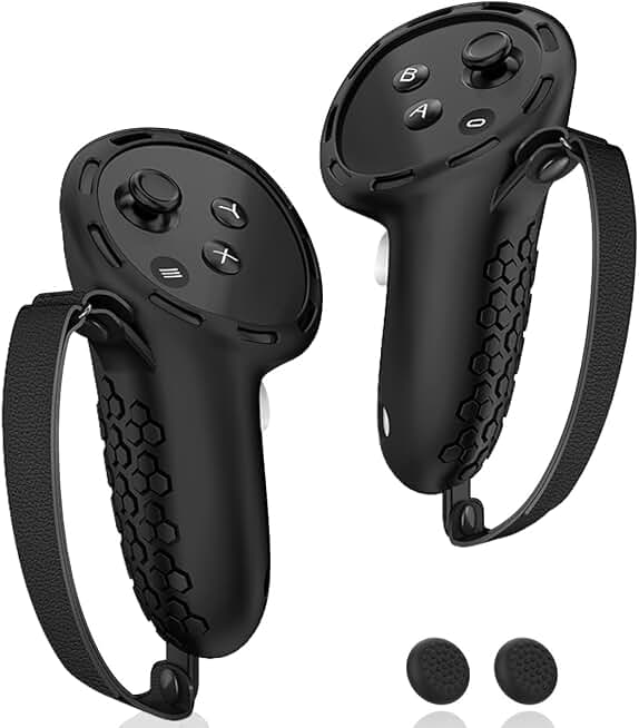 AMZDM Controller Grip for Meta Quest 3S Oculus Quest 3 VR Accessories Grips Cover for VR Touch Controllers Straps Silicone Covers Protector with Non-Slip Thumbstick Covers 1Pair Black