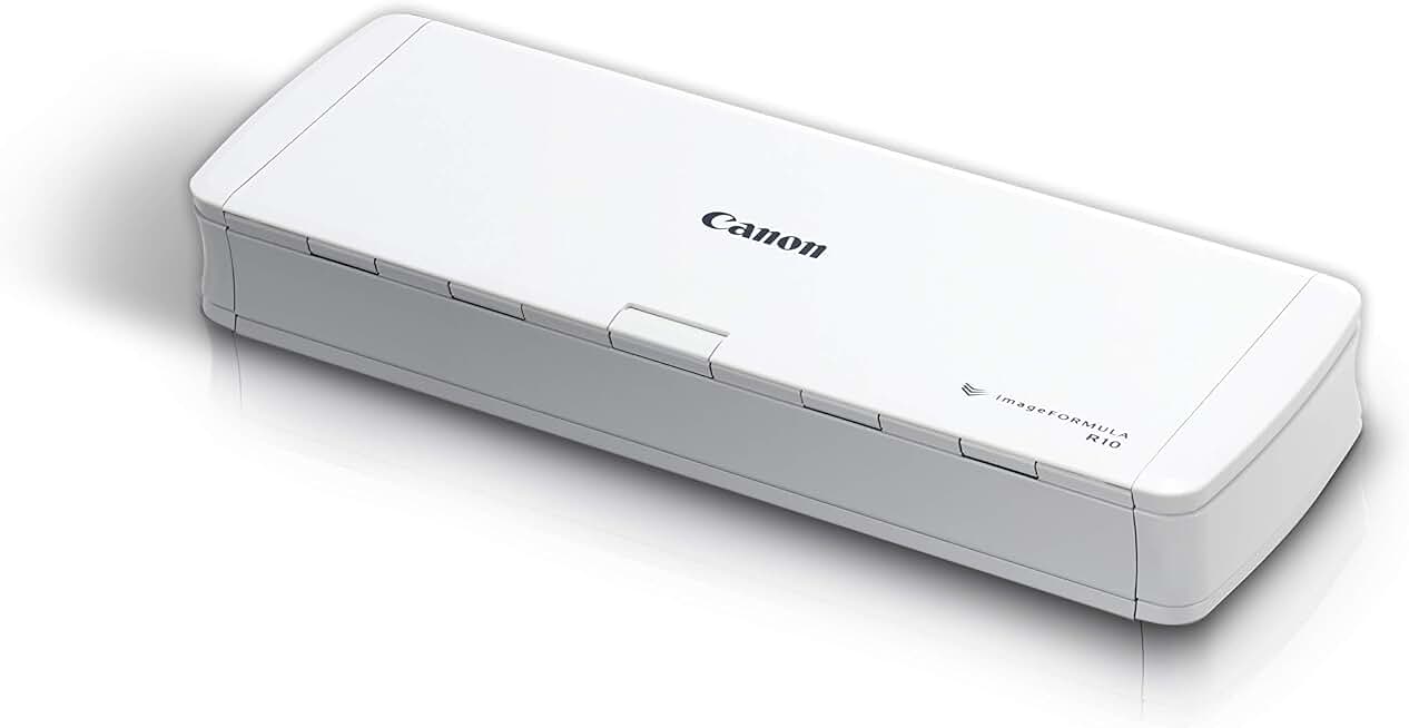 Canon imageFORMULA R10 - Portable Document Scanner, USB Powered, Duplex Scanning, Document Feeder, Easy Setup, Convenient, Perfect for Mobile Users, White ENERGY STAR