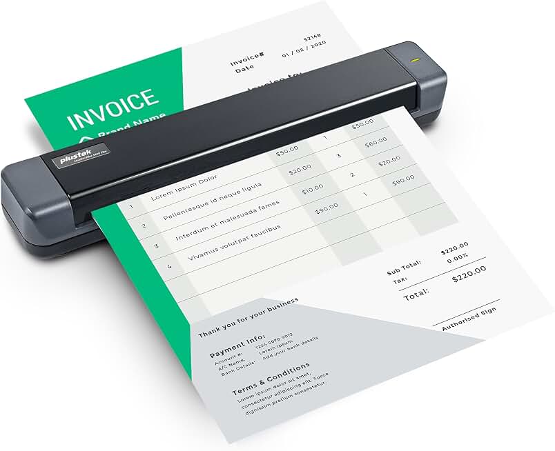 Plustek Mobile Scanner S410 Plus - Portable Sheet-Fed Document Scanner - for Windows 7 / 8 / 10 / 11, Featuring Button-Free Scanning with Included OCR Software