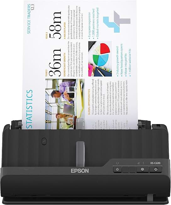 Epson Workforce ES-C220 Compact Document Scanner Duplex 20-pg ADF | 20-Page Auto Document Feeder 30 ppm/60 ipm Speed Portable Scanner for PC and Mac ENERGY STAR