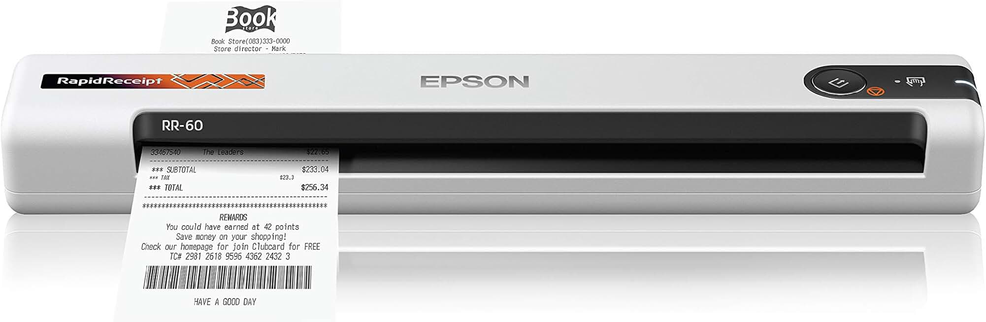 Epson RapidReceipt RR-60 Compact Mobile Document Scanner Receipt | Mobile Receipt Scanner for Small Business USB-Powered 10 Pages per Minute PC and Mac Compatible