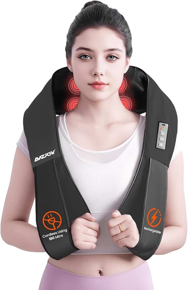 AMZPONY® Cordless Neck Massager for Pain Relief Deep Tissue | Rechargeable Shiatsu Neck and Back Massager with Heat Kneading Shoulder Massage for Body Muscle Pain Relief,Gifts for Mom Dad