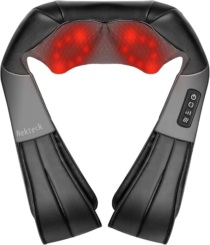 Nekteck Shiatsu Neck Massager with Heat for Pain Relief, NOT Cordless | 2026 Upgraded 3D Back Shoulder Kneading Massage Pillow, 3 Intensity Speeds Deep Tissue, Relaxation Gifts for Men Women, Black