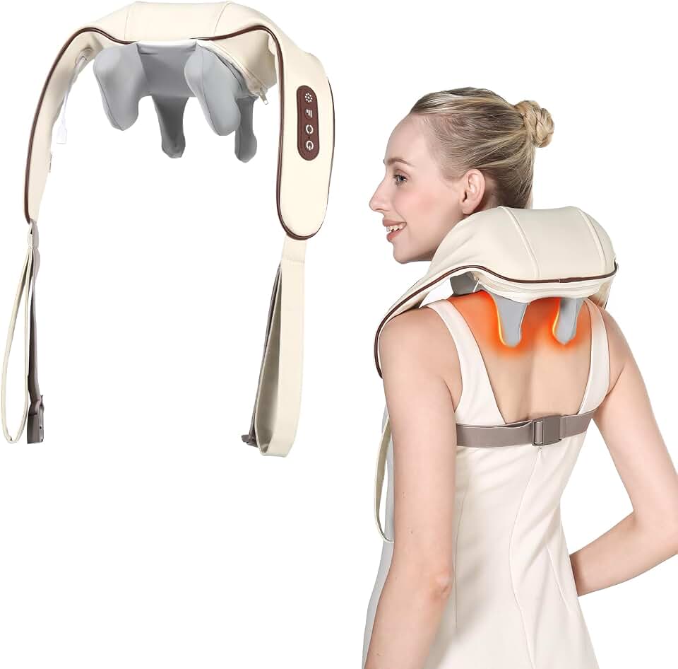 KppeX 6D Neck Massagers Pillow with Heat for Pain Relief Deep‑Tissue | Cordless Deep‑Tissue Shiatsu, Back &amp; Leg Pain Relief, Kneading Massage for Shoulder,Gifts for Men or Women