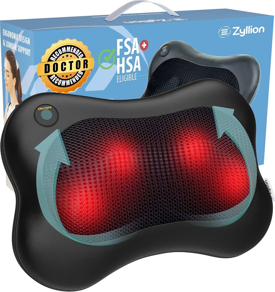 Zyllion ZMA-13 Back and Neck Massager with Heat for Pain Relief, Black | Doctor Recommended, Shiatsu, Deep Tissue, 3D Kneading, Muscle Therapy, Car Adapter, Corded Electric, UL 1647 Safety Certified