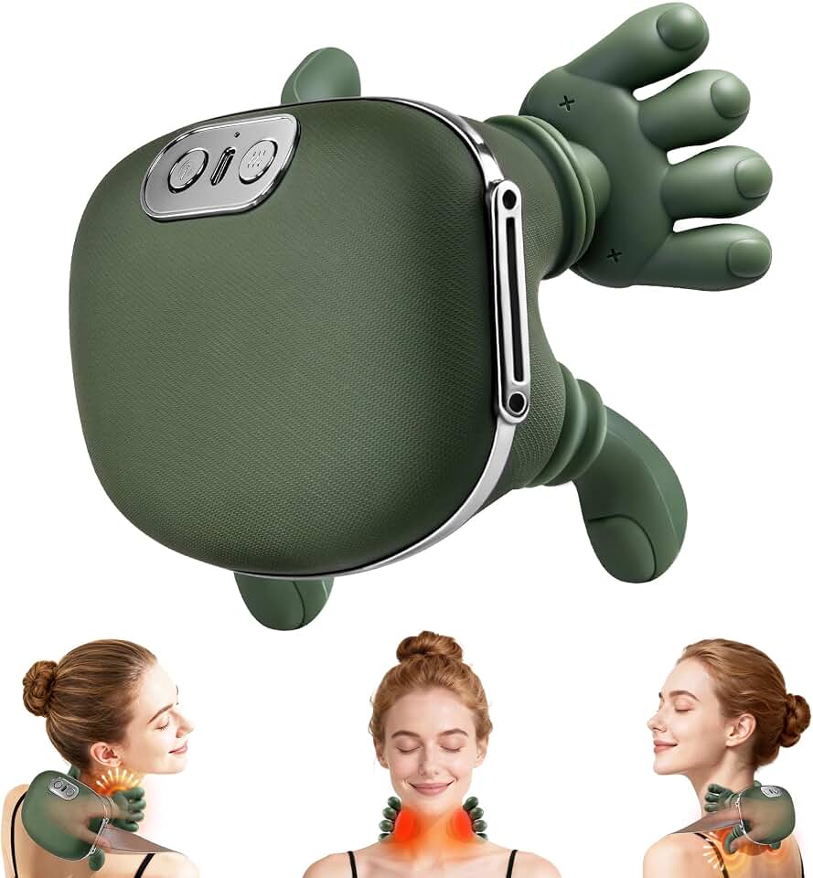 Omumax Neck Massager with Heat, Cordless Human-Like Massage, Green | Neck Massager with 2 Heat Levels &amp; 10-Min Auto Shut-Off, Pain Relief for Neck &amp; Shoulders at Home, Office or Before Sleep