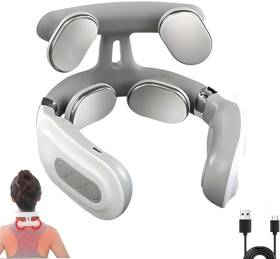 Ayland Vitality Magic Pro 2.0 Neck Massager, Portable Neck Relaxation Device, 4-Head Portable Neck Massage with 6 Vibration Modes &amp; 15 Intensity Levels, Ergonomic Design Promote Muscle Relaxation