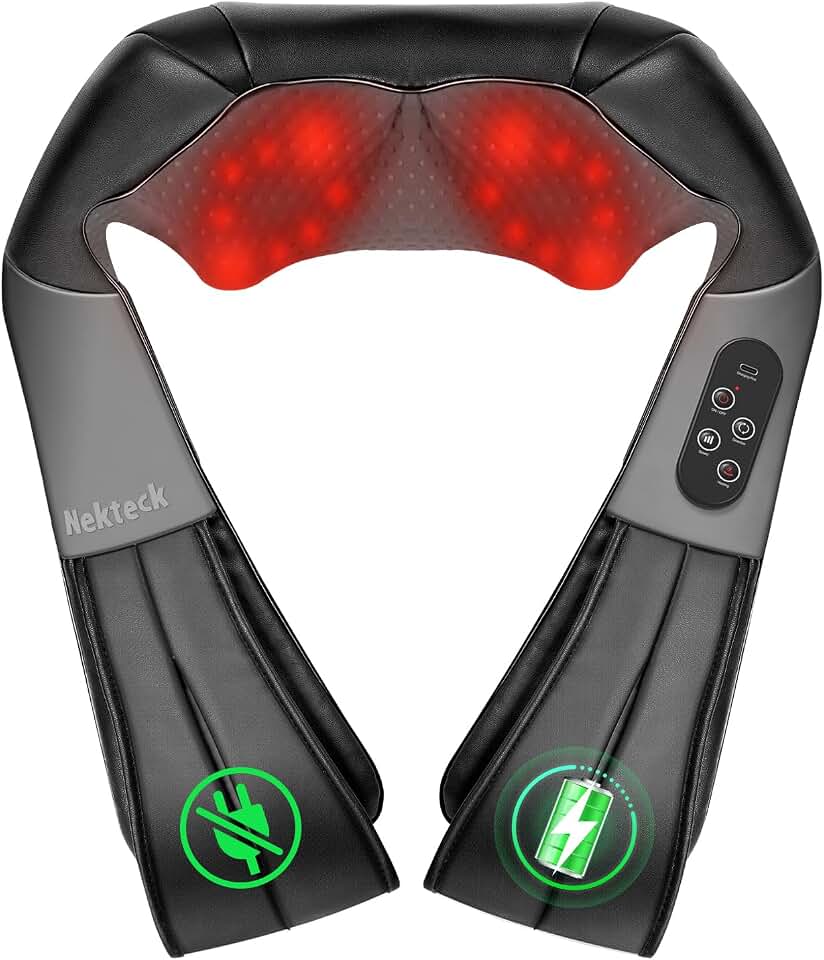 Nekteck Shiatsu Neck Massager with Heat, 2026 Upgraded Cordless Massage | Rechargeable Shoulder Back Kneading Massage Pillow for Pain Relief Deep Tissue Body Muscle Relaxation