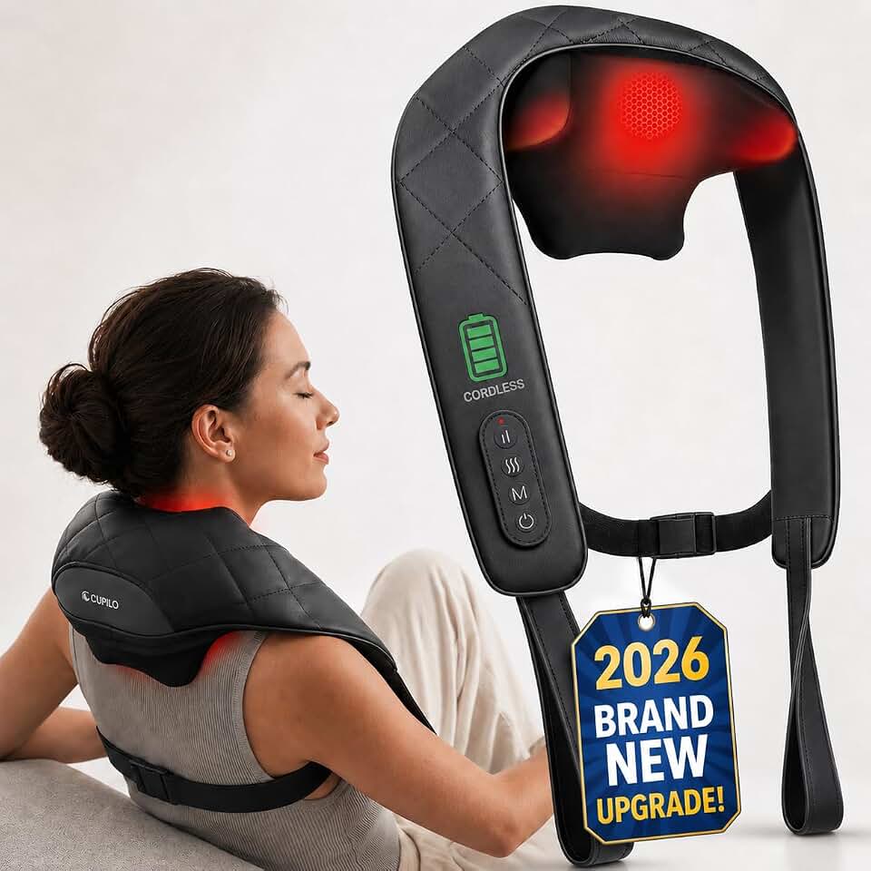 Cordless Neck Massager with Heat for Pain Relief Deep Tissue-2026 Upgraded | FSA Eligible HSA, 4D Shiatsu Deep Kneading, Rechargeable Electric Shoulder Massager for Shoulder Neck, Office, Home