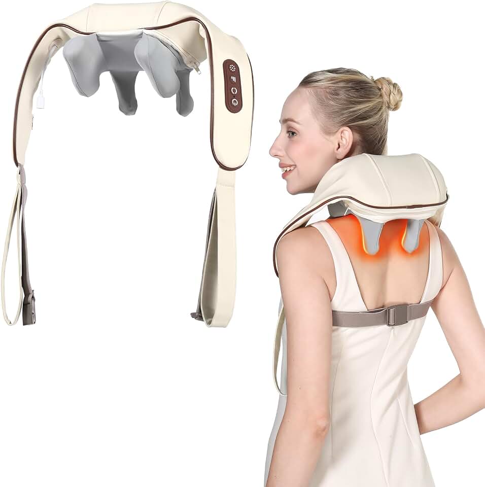 KppeX 4D Deep Cordless Neck Massagers Pillow, Shell White | Shiatsu Shoulder Massage, Leg and Back Pain Relief, Tissue Kneading, Gifts for Men or Women