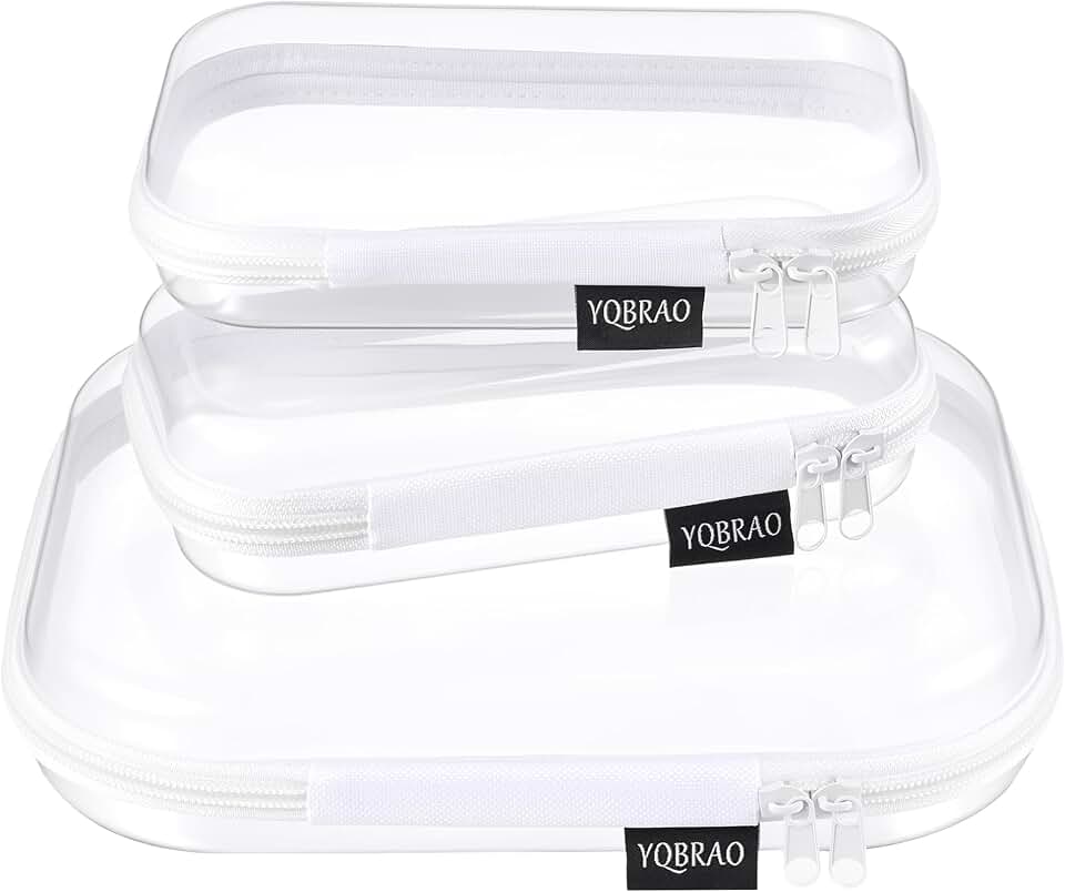 YQBRAO 3-Piece Clear Hard Shell Zipper Case Set, 1M 2S, White