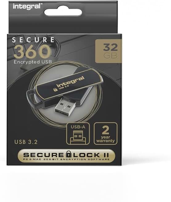 Integral 32GB Secure 360 Encrypted USB3.0 Flash Drive (256-bit AES Encryption)