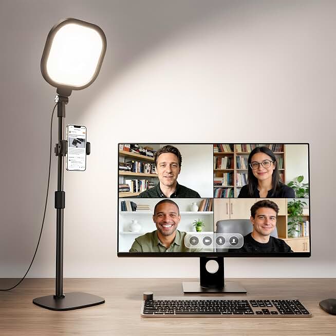 Zoom Lighting for Computer, Adjustable Desk Lighting for Video Calls, 30 Light Modes Video Conference Light, Desk Ring Light with Stand for Webcam, Meetings, Live Stream, Home Office. CRI 97.8 Recycled Claim Standard Blended