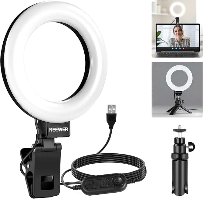 NEEWER Basic 5" Ring Light for Video Conference Lighting, Clip on Light Kit with Desk Tripod Stand for Monitor Laptop Computer Zoom Call Live Streaming Remote Working Learning Video Recording, BR60 ClimeCo Certified