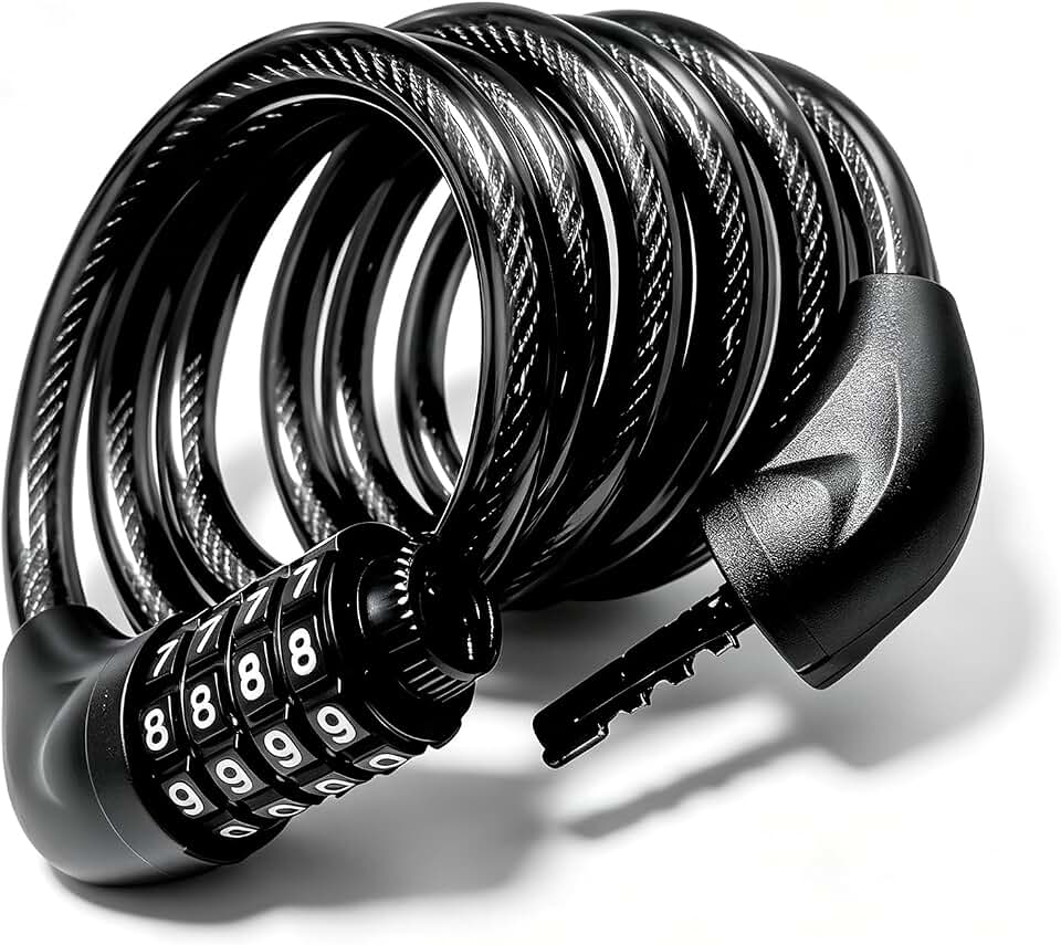 Bike Cable Lock 6FT Long, 4 Digit Resettable Combination Lock, Heavy Duty Steel Cable with Waterproof Vinyl Coating Anti Theft Security Lock for Road Bike E-Bike Scooter Fence Gate Toolbox