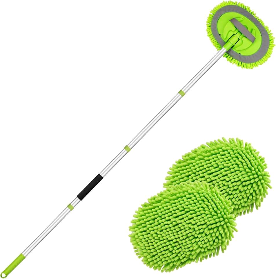 Ordenado 62" Car Wash Brush kit with Long Handle &amp; Scratch-Free Refill Head | Chenille Microfiber Car Wash Mop Mitt, Car Washing Stick, Car Clean Brush Kit, Car Cleaning Supplies for RV Truck Boat, Green