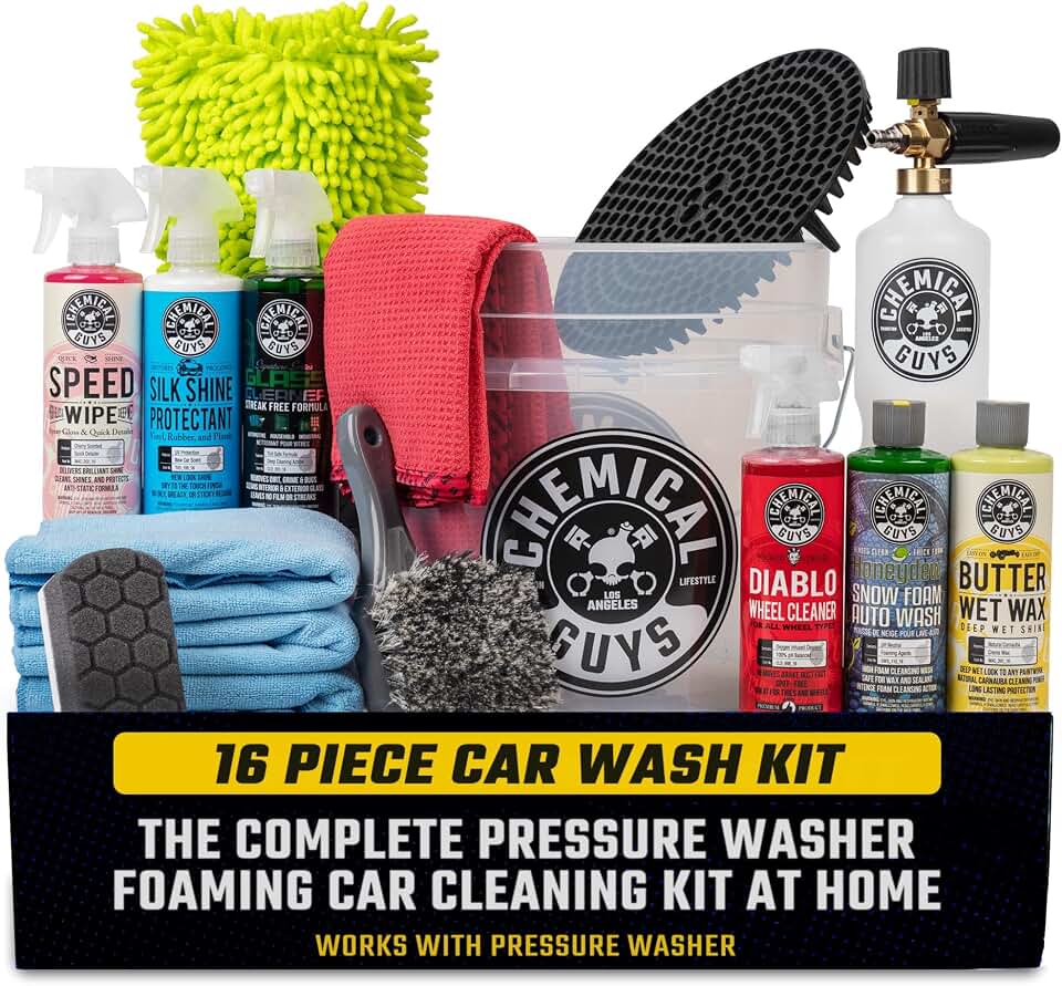 Chemical Guys, 16-Piece Arsenal Builder Car Wash Kit, Foam Cannon &amp; Bucket | Foam cannon, bucket and six 16 oz care chemicals for a complete wash, works with any pressure washer