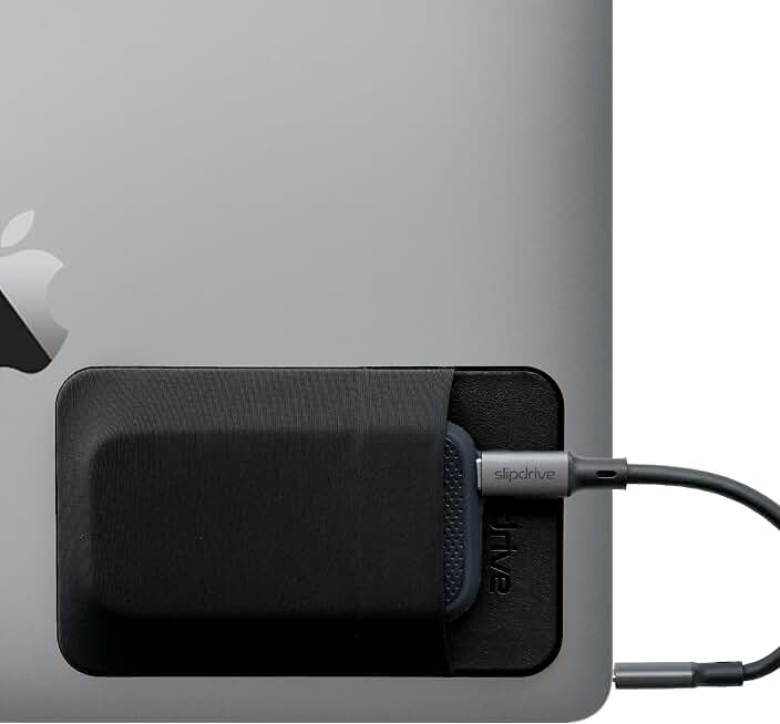Slipdrive - Portable Hard Drive Sleeve for Laptop - SSD Solid State Drive - Reusable Adhesive - Stick on External Hard Drive Carrying Case - Pocket Pouch (Small, Black)