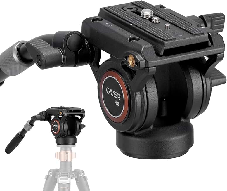Cayer H8 Tripod Fluid Head, 60mm Base Video Head 13.2 Lb Load for Camera | Metal Housing, Adjustable Pan Handle, Smooth Fluid Movement, Dual-Mode Compatible Mount, for Camcorder