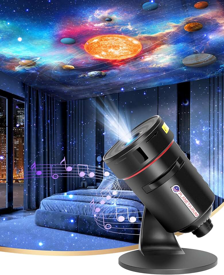 Galaxy Projector with White Noise Machine for Bedroom, Planetarium Star Projector with Solar System &amp; Constellation, 28 Soothing Sounds, Timer, 360° Rotating Night Light for Ceiling Kids Adults