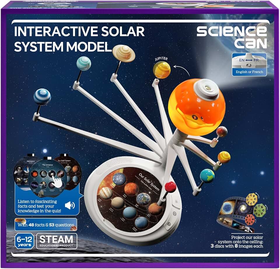 Science Can Solar System for Kids, Interactive Talking Solar System Model | HD Space Projector w/ 8 Planets, Bilingual EN/FR, Knowledge &amp; Quiz Mode, STEM Space Toys Gifts for 6 7 8 9 10 Years Old Boys