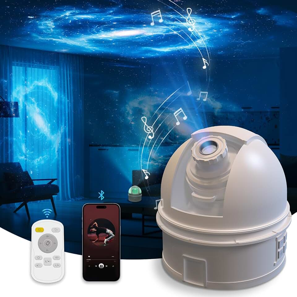 Planetarium Star Projector for Bedroom Decor with Bluetooth Speaker, 12 in 1 Galaxy Projector for Kids Adults Space Galaxy Lamp, 12 Planet Milky Way Discs, 8 White Noises, 8 Colors Night Light, Timer