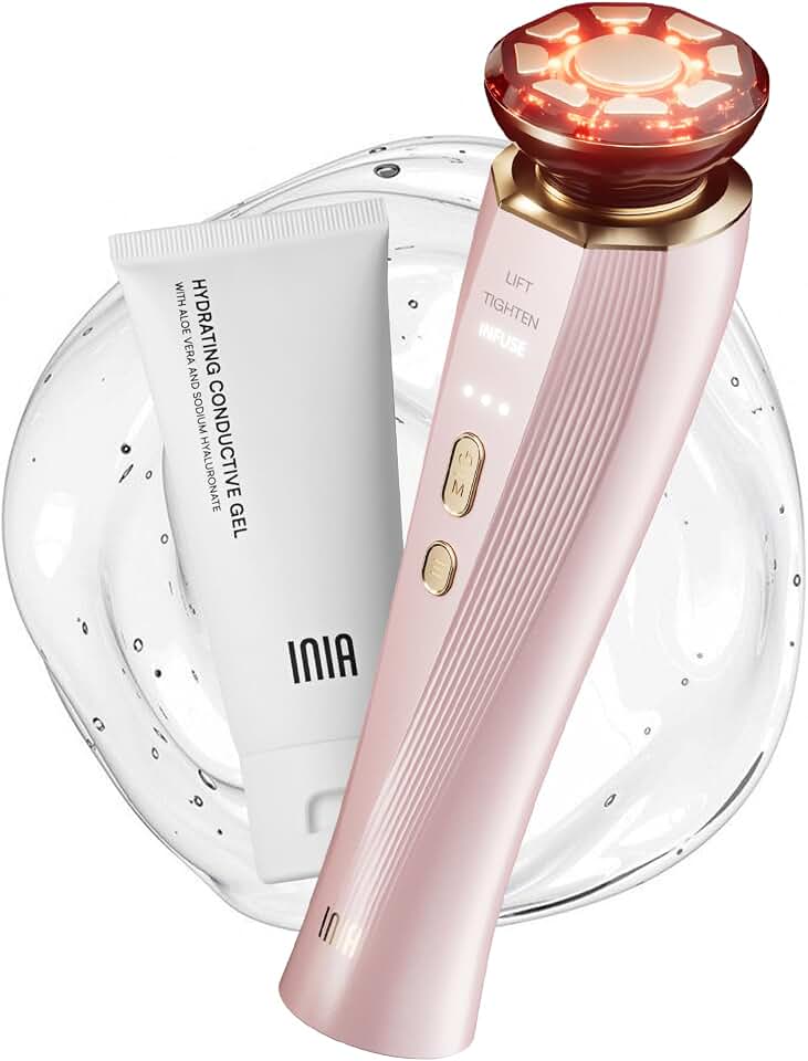 INIA FLARE 3-in-1 Red Light Therapy Beauty Device for Face &amp; Neck Pink | Help Reduce Puffiness, Support Skin Firmness, and Enhance Radiance, Ideal for Daily Home Use Skincare