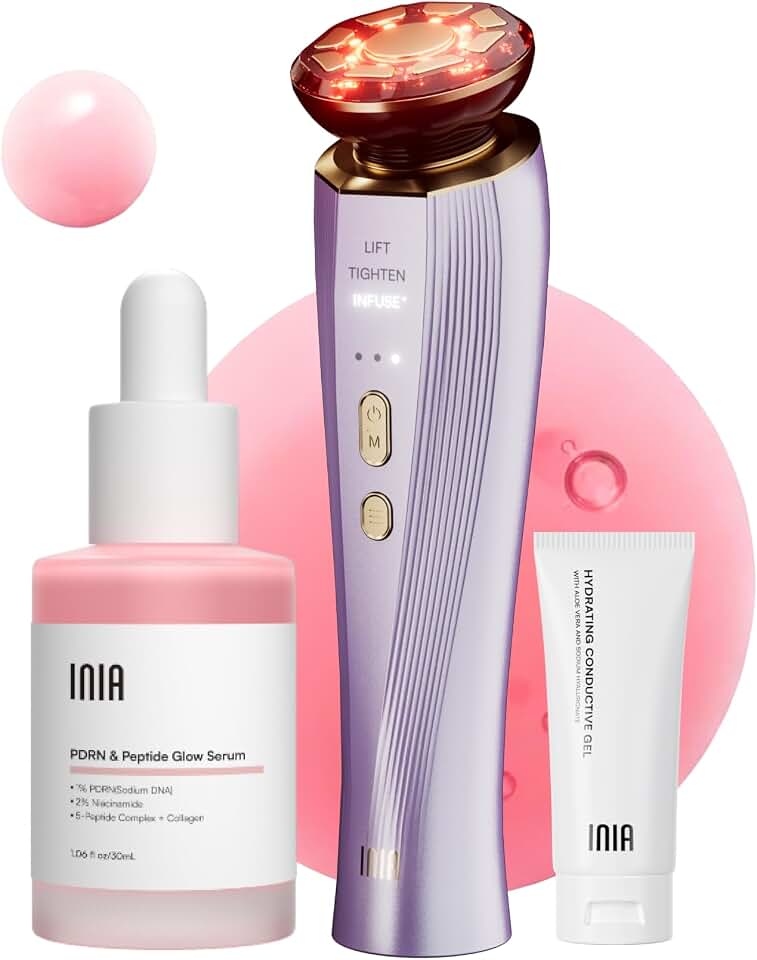 INIA FLARE 3-in-1 Microcurrent Facial Device Red Light Therapy for Face | Beauty Device, Face Massager Tool with Heat &amp; Vibration, for Puffiness &amp; Smoothing, for Clear, Radiant, for Daily Skincare